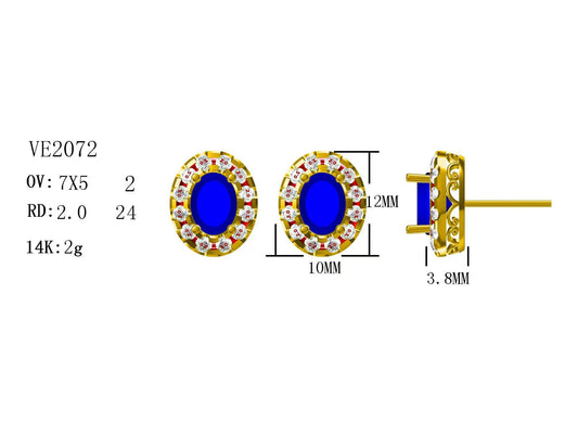 14KY PREC COLOR STUD HALO EARS