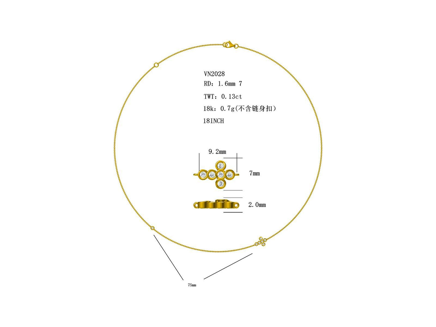 14KW DIAMOND BEZEL SET CROSS NECK