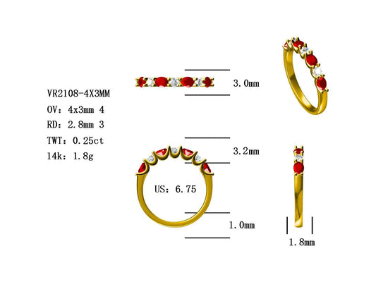 14KW PREC COLOR ALTERNATING BAND RING
