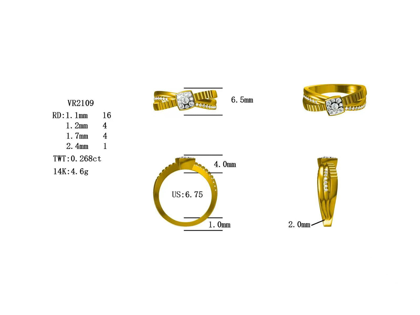 14KY DIAMOND CLUSTER CROSSOVER RING