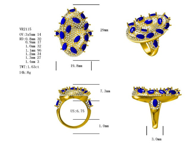 18KW PREC COLOR PAVE FASHION RING