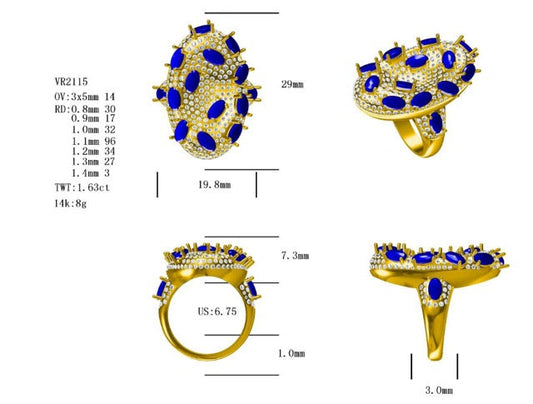 18KW PREC COLOR PAVE FASHION RING