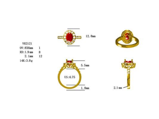 14KY PREC COLOR PRONG SET HALO RING