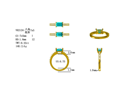 14KW PREC COLOR PRONG SET EAST WEST RING