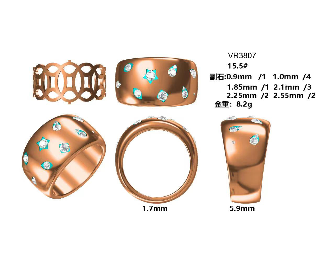 14KY DIAMOND WIDE BAND MULTI SHAPE RING