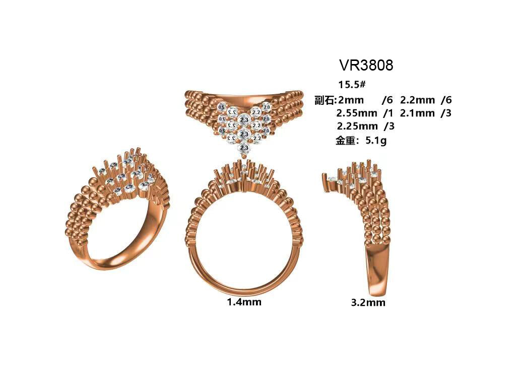 14KY DIAMOND V SHAPE WIDE BAND RING