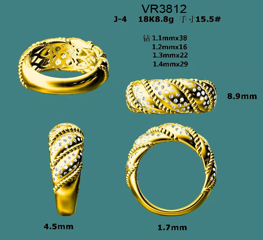 14KW/Y DIAMOND TWIST ROPE WIDE BAND RING