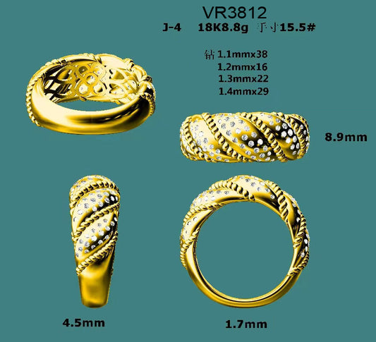 14KW/Y DIAMOND TWIST ROPE WIDE BAND RING