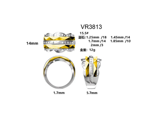 14KW/Y DIAMOND FANTASY CUT BEAD SET RING