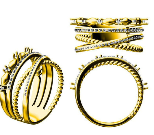 14KY DIAMOND BEAD SET CROSSOVER RING