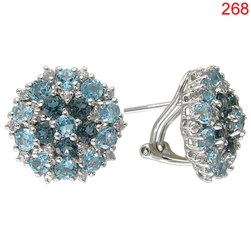 14KW LONDON BLUE,BLUE TOPAZ,WHITE SAPPHIRE EARRING