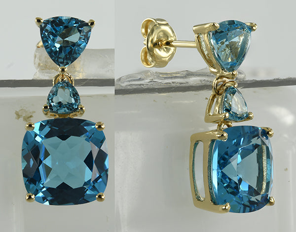 14KY AMETHYST,PERIDOT,BLUE TOPAZ EARRING