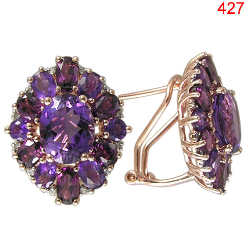 14KR AMETHYST,RHODOLITE GARNET EARRING W/DIA