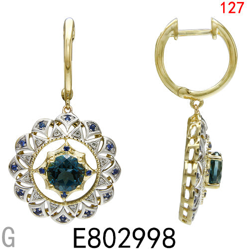 14KY LONDON BLUE,SAPPHIRE,EARRING W/DIA
