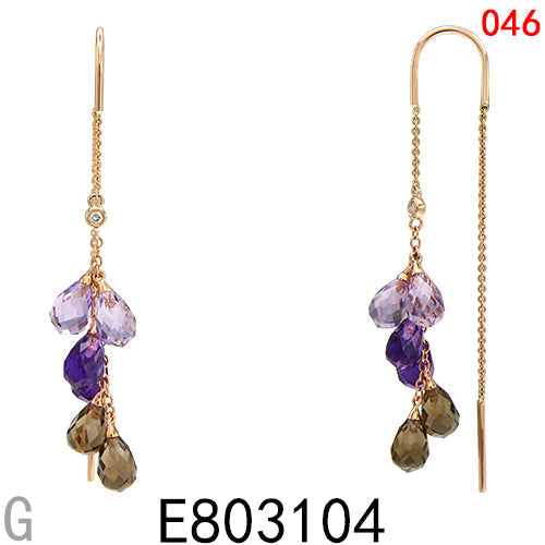 14KR MULTI COLOR GEM STONE EARRING W/DIA