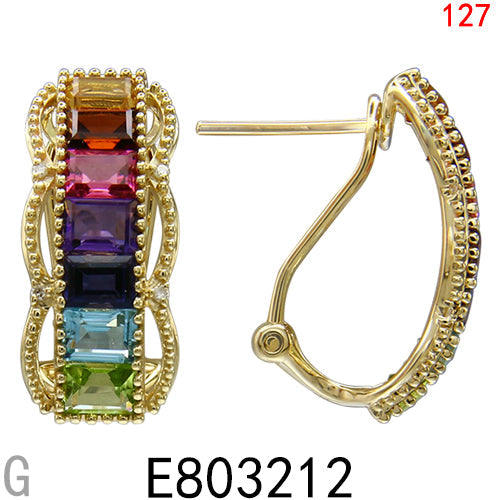 14KY MULTI COLOR GEM STONE EARRING W/DIA