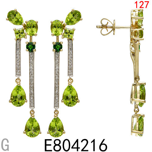 14KY PERIDOT,TSAVORITE, EARRING W/DIA