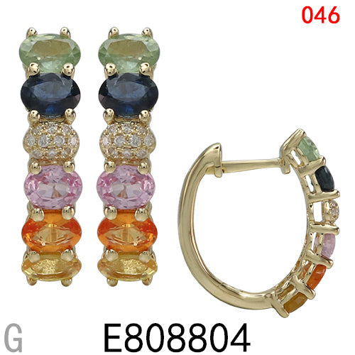 14KY MULTI-COLOR SAPPHIRE EARRING W/DIA