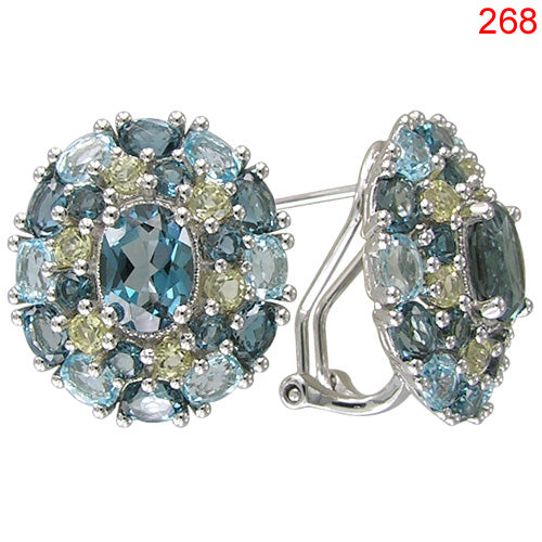 14KW LONDON BLUE,LEMON QUARTZ,BLUE TOPAZ  EARRING