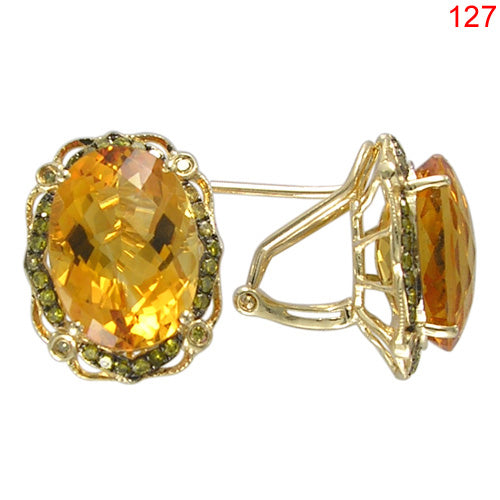 14KY CITRINE.TREATED YELLOW DIAMOND EARRING