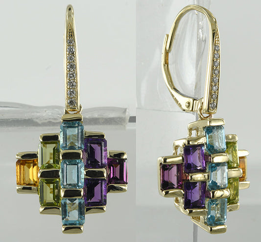 14KY MULTI COLOR GEM STONE EARRING W/DIA