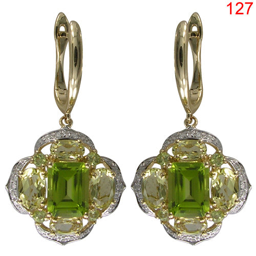 14KY PERIDOT,LEMON QUARTZ EARRING W/DIA