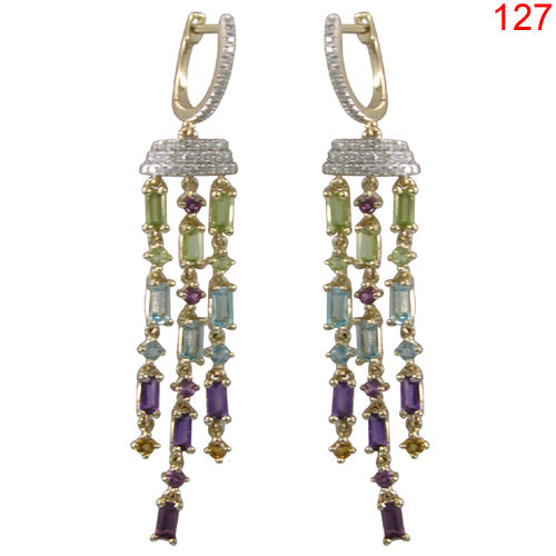 14KY MULTI COLOR GEM STONE EARRING W/DIA
