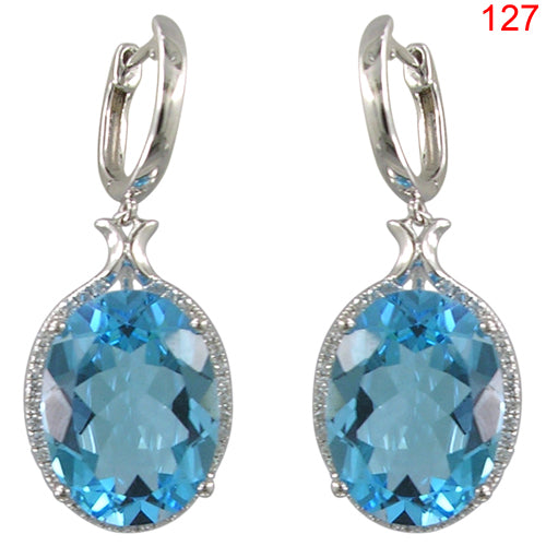 14KW BLUE TOPAZ EARRING W/DIA
