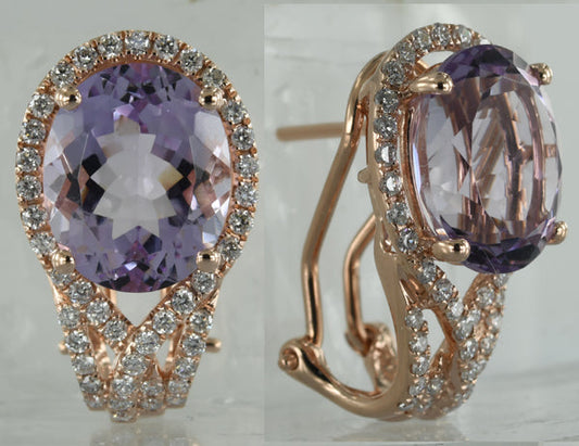 14KR PINK AMETHYST EARRING W/DIA