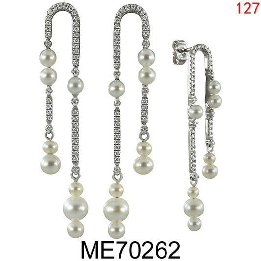 14KW WHITE FRESH WATER PEARL EARRING W/DIA
