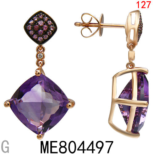 14KR AMETHYST, EARRING W/DIA