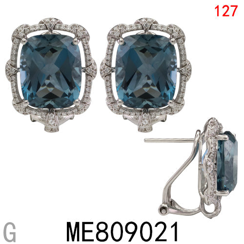 14KW LONDON BLUE EARRING W/DIA