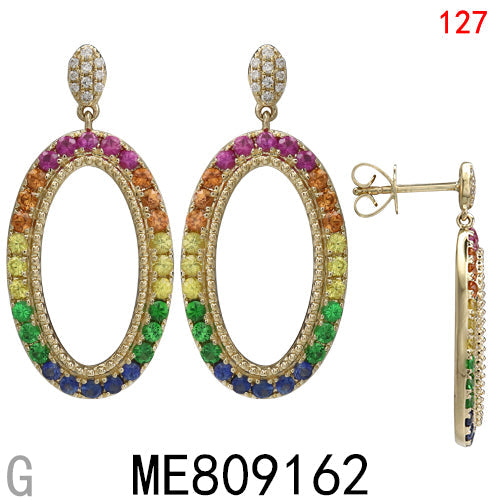 14KY MULTI-COLOR SAPPHIRE EARRING W/DIA
