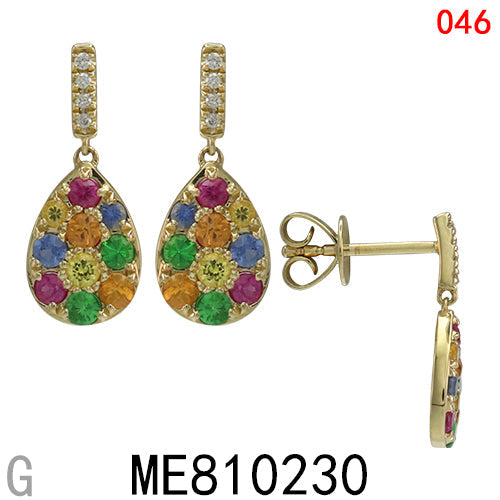 14KY MULTI-COLOR SAPPHIRE EARRING W/DIA
