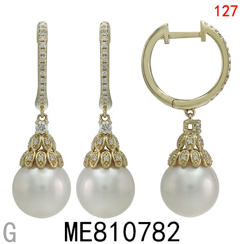 14KY WHITE FRESH WATER PEARL EARRING W/DIA
