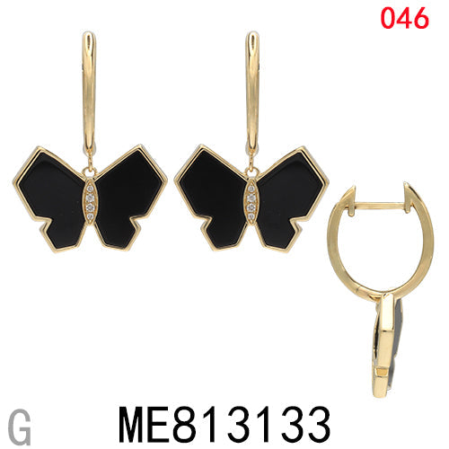 14KY BLACK ONYX EARRING W/DIA