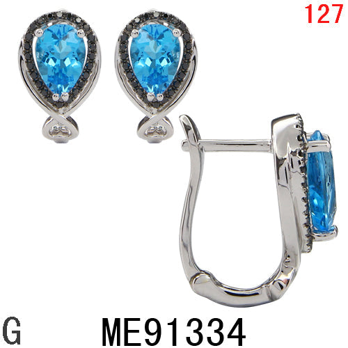 14KW BLUE TOPAZ,BLACK DIAMOND EARRING