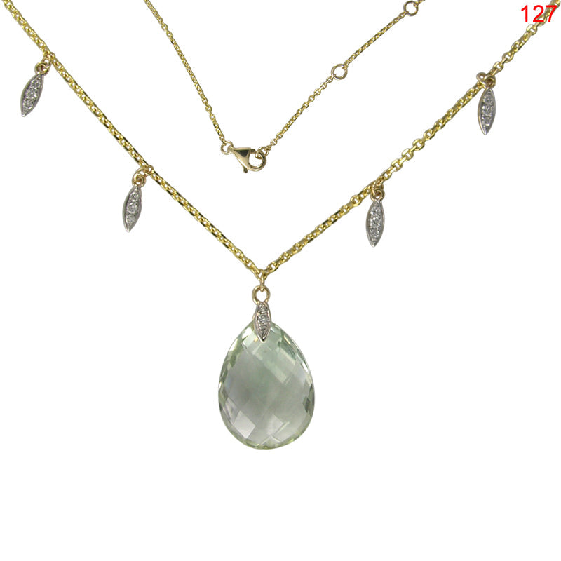 14KY GREEN AMETHYST NECKLACE W/DIA