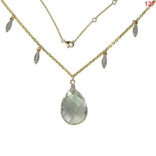 14KY GREEN AMETHYST NECKLACE W/DIA