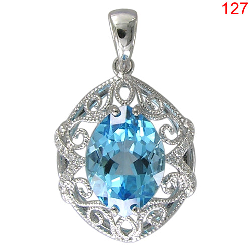 14KW BLUE TOPAZ PENDANT W/DIA