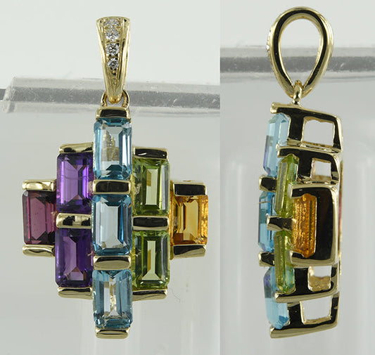 14KY MULTI COLOR GEM STONE PENDANT W/DIA