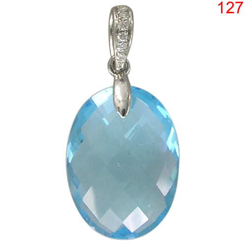 14KW BLUE TOPAZ PENDANT W/DIA