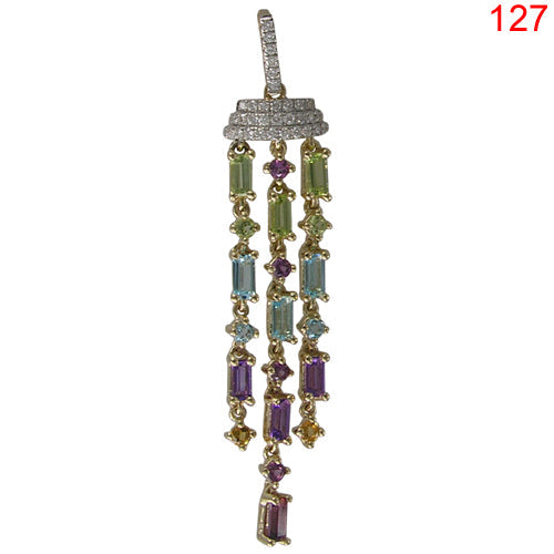 14KY MULTI COLOR GEM STONE PENDANT W/DIA