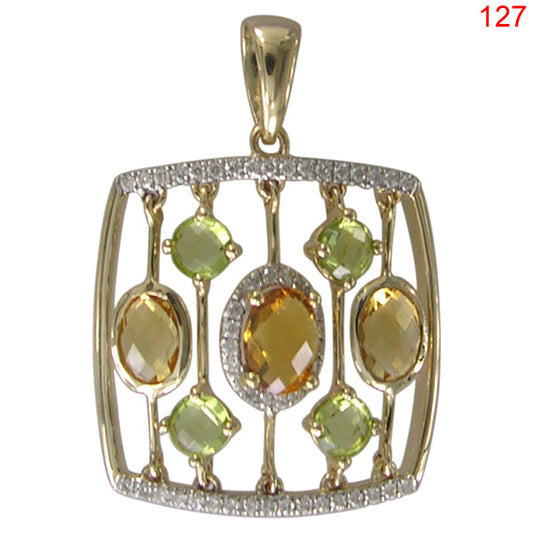 14KY CITRINE,MADERA CITRINE,PERIDOT PENDANT W/DIA