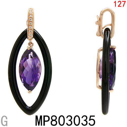 14KR BLACK ONYX,AMETHYST, PENDANT W/DIA