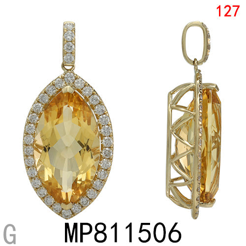 14KY CITRINE PENDANT W/DIA