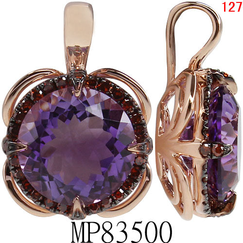 14KR AMETHYST,RED COGNAC DIAMOND PENDANT