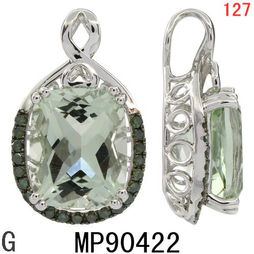 14KW GREEN AMETHYST,GREEN DIAMOND PENDANT