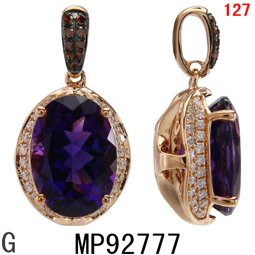 14KR AMETHYST,RED COGNAC DIAMOND PENDANT W/DIA