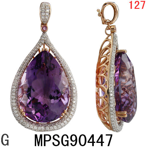 18KR AMETHYST,PINK SAPPHIRE PENDANT W/DIA
